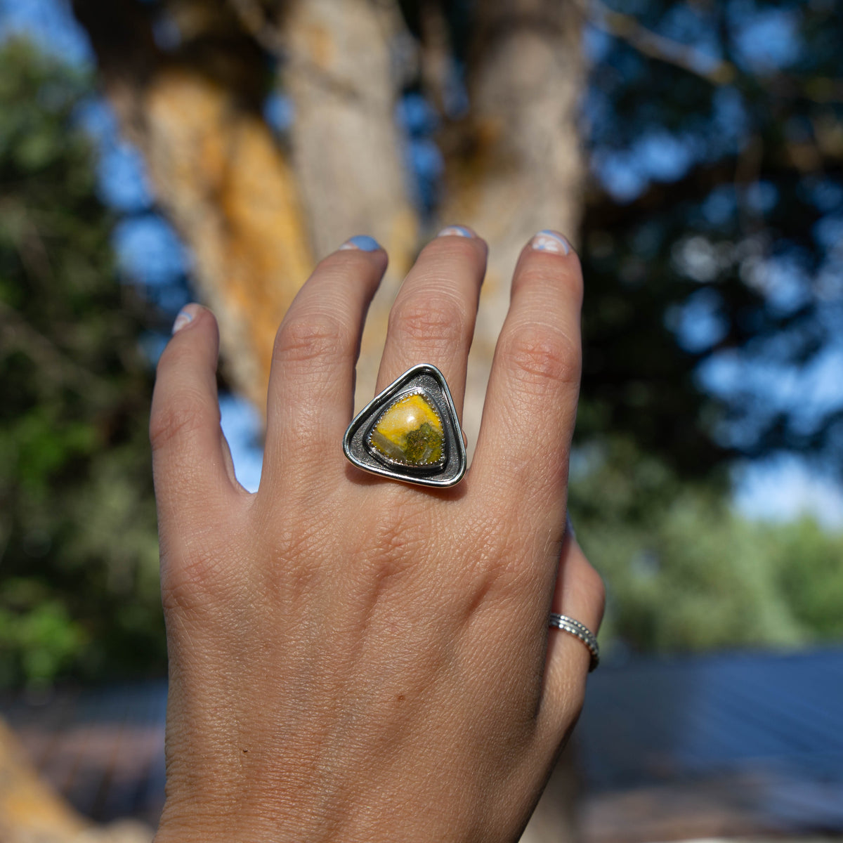 8.5 Bumblebee Jasper Sterling Silver Statement Ring (Size 8.5)
