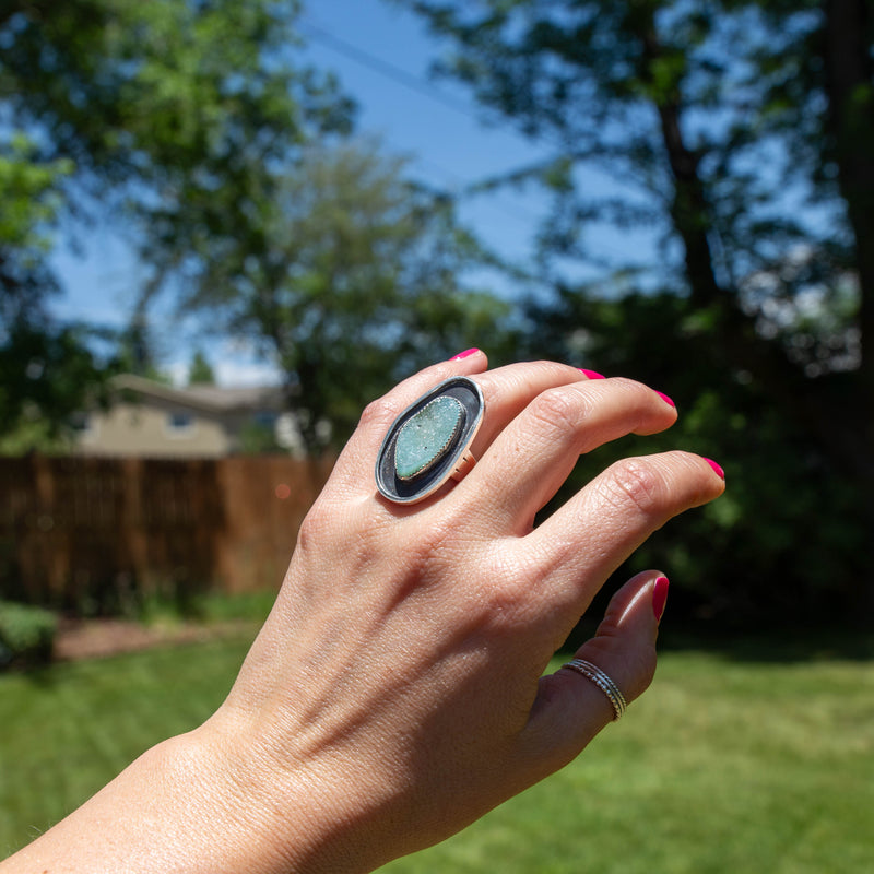 6 Light Blue Druzy Quartz Sterling Silver Statement Ring (Size 6)