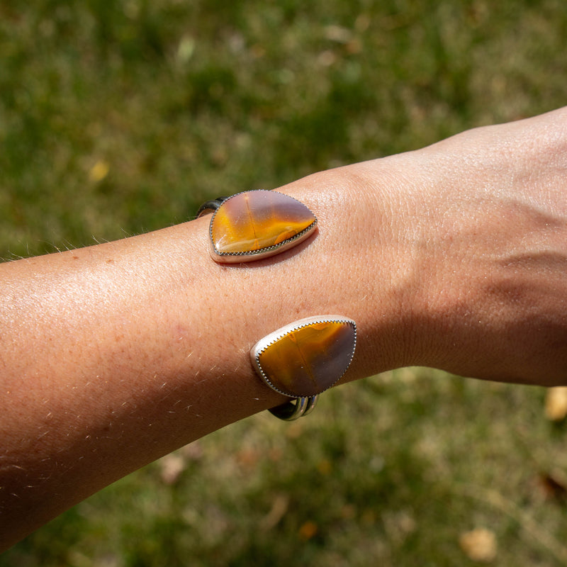 Mookeite Jasper Double Stone Sterling Silver Open Cuff