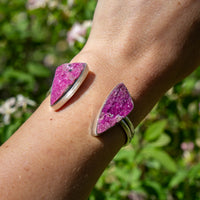 Pink Cobalto Calcite Double Stone Sterling Silver Open Cuff