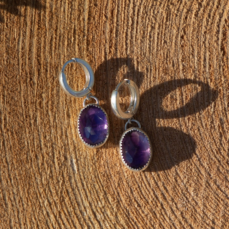 Purple Amethyst Sterling Silver Hoops