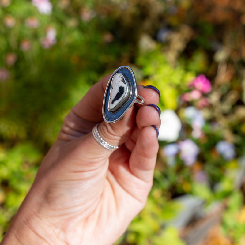 6 White Buffalo Turquoise Sterling Silver Statement Ring (Size 6)