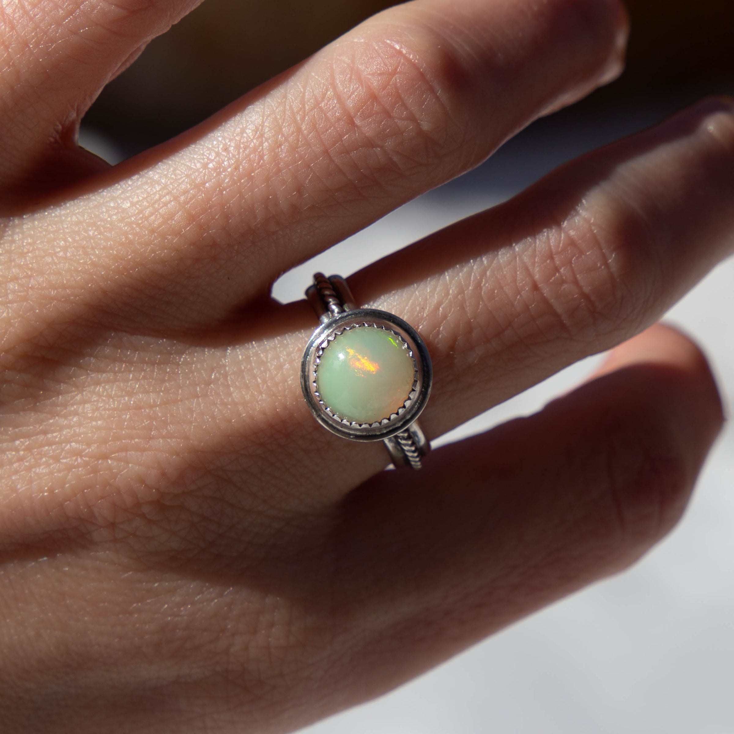 7.75 Opal Sterling Silver Ring (Size 7.75)