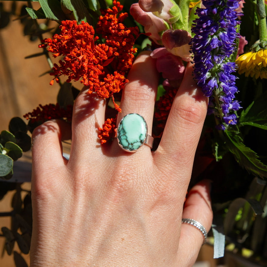 9 New Lander Variscite Stacking Sterling Silver Ring (Size 9)