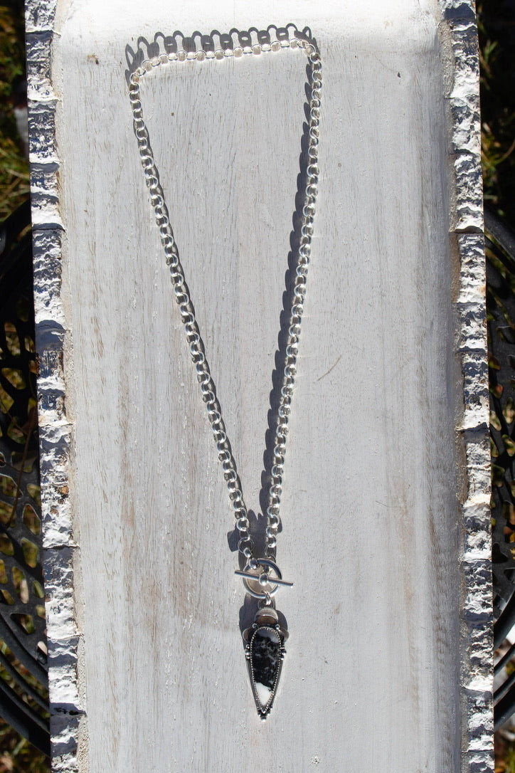 20" White Buffalo Turquoise Sterling Silver Chunky Chain Front Toggle Necklace