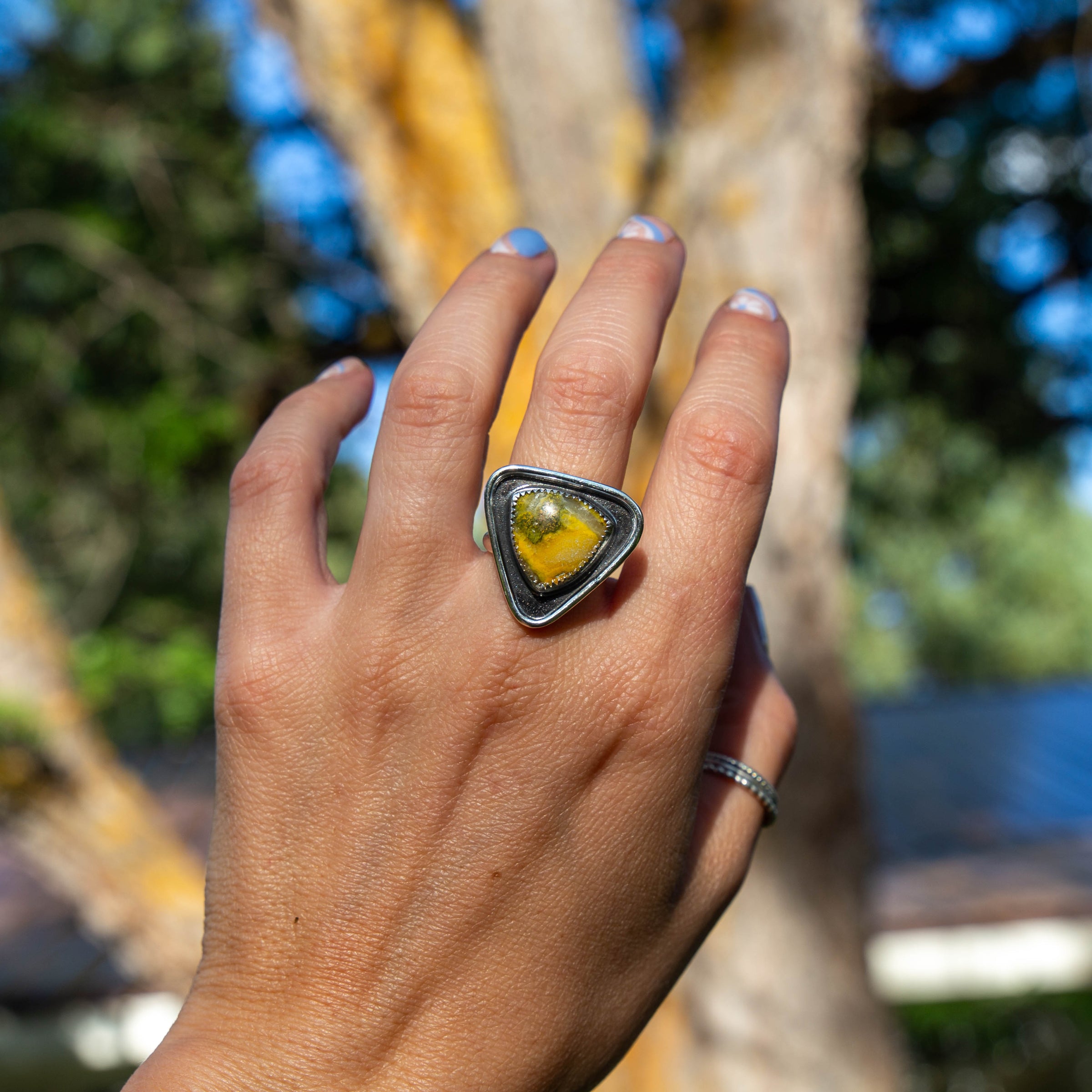 8.5 Bumblebee Jasper Sterling Silver Statement Ring (Size 8.5)