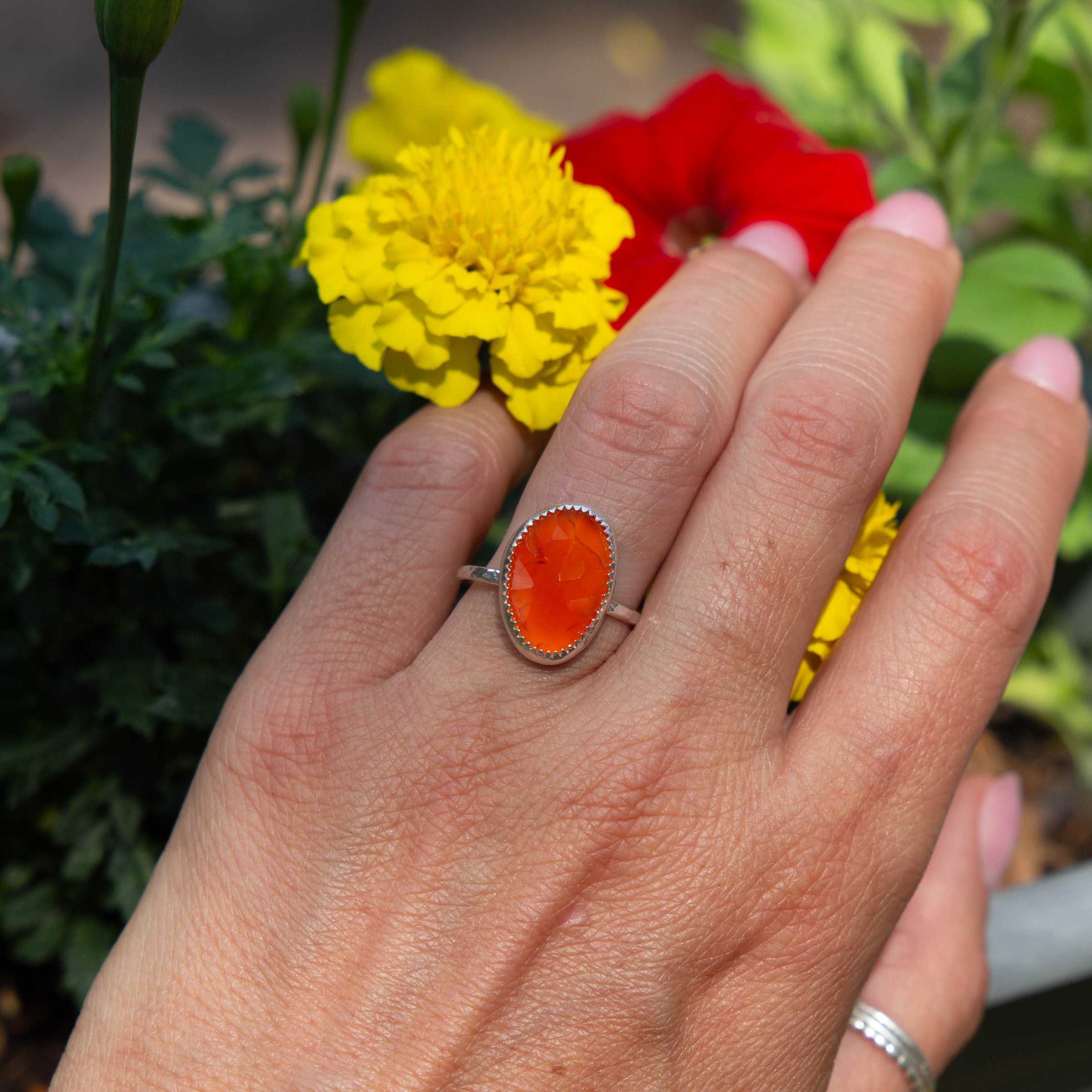 7 Carnelian Sterling Silver Stacker Ring (Size 7)
