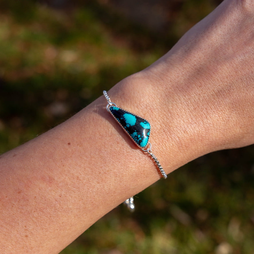Hubei Turquoise Sterling Silver Slider Adjustable Bracelet - 8.5"