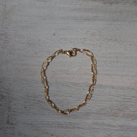 14k Gold Filled Paperclip & White Enamel Chain Bracelet - 7"