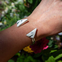 White Buffalo Triangle Double Stone Sterling Silver Open Cuff #2