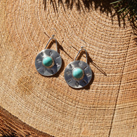 Campitos Turquoise Sterling Silver Stamped 1" Circle Earrings