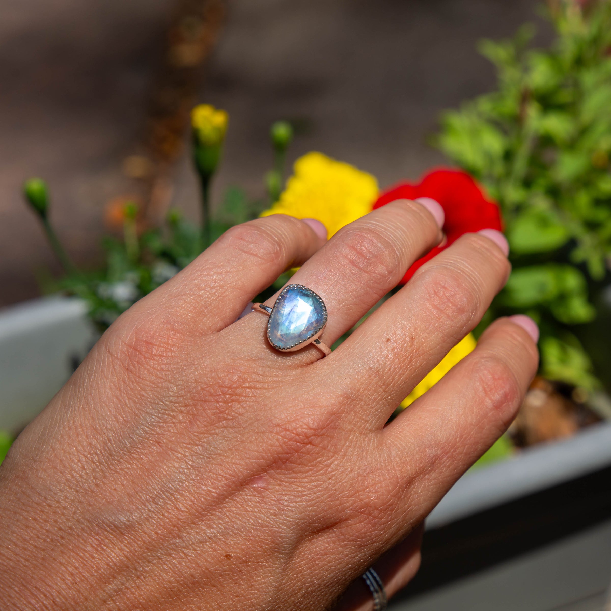7.5 Moonstone Sterling Silver Stacker Ring (Size 7.5)