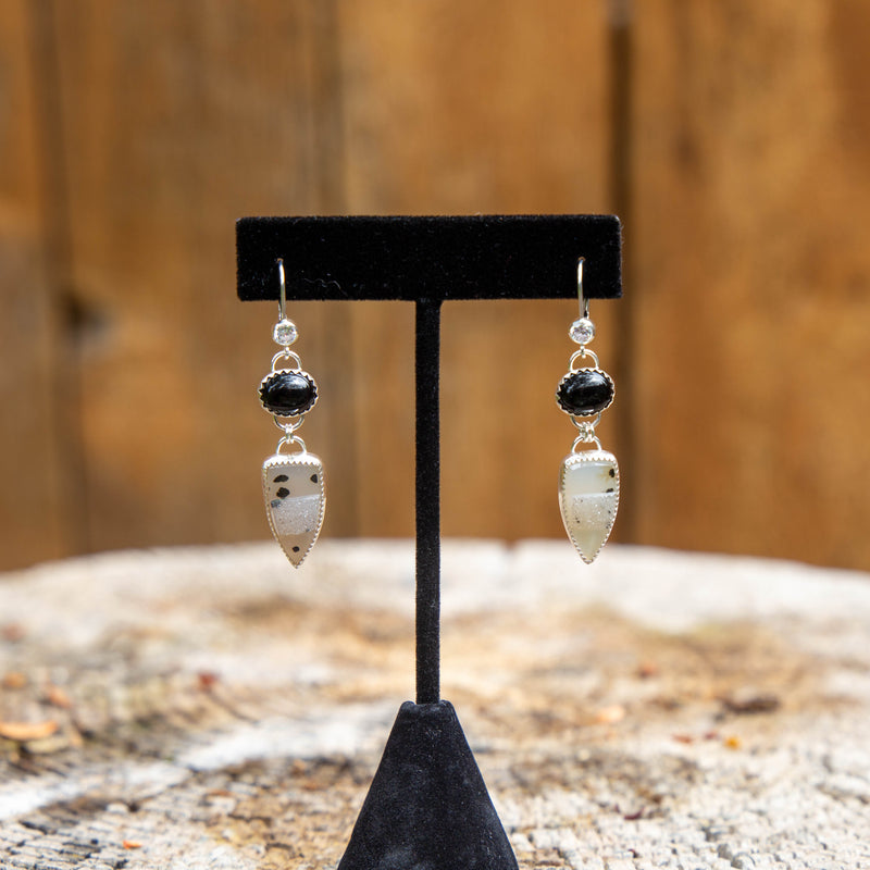 Black Onyx & Druzy Quartz Sterling Silver Dangle Earrings