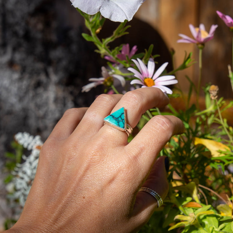 7.5 Chinese Turquoise Sterling Silver Stacker Ring (Size 7.5)