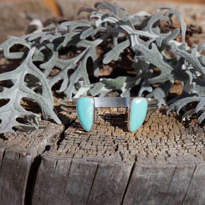 Campitos Turquoise Double Stone Sterling Silver Open Cuff