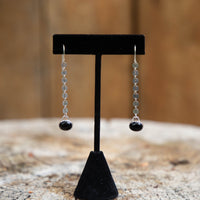 Black Onyx Oxidized Coin Chain Sterling Silver Threader Earrings