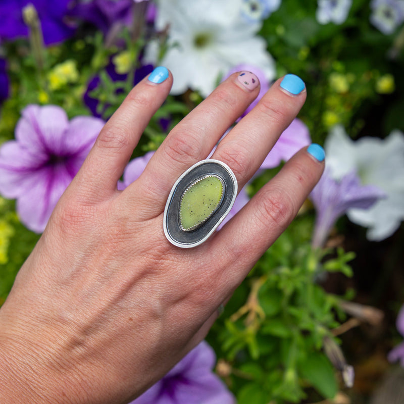 7 Green Druzy Quartz Sterling Silver Statement Ring (Size 7)