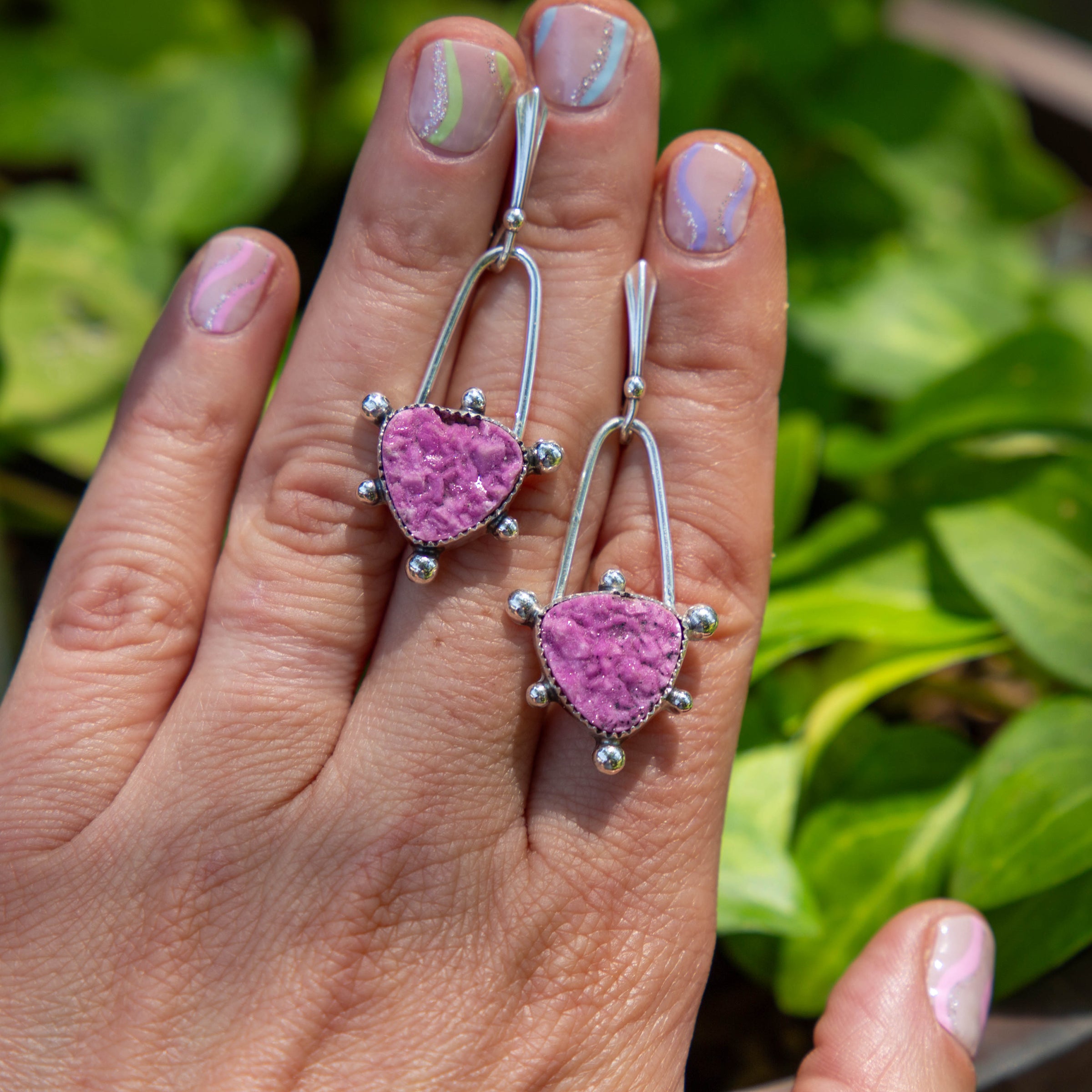 Cobalto Calcite Pink Druzy Space Cowgirl Sterling Silver Earrings #3