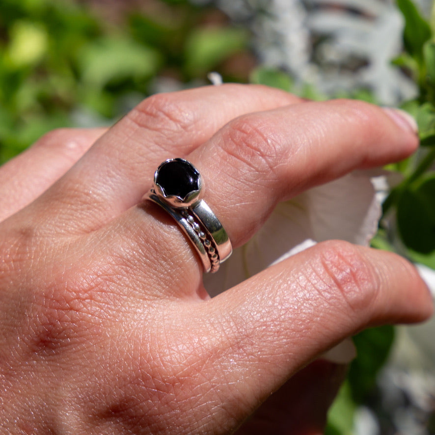 9.25 Black Onyx Sterling Silver Stacking Ring (Size 9.25)