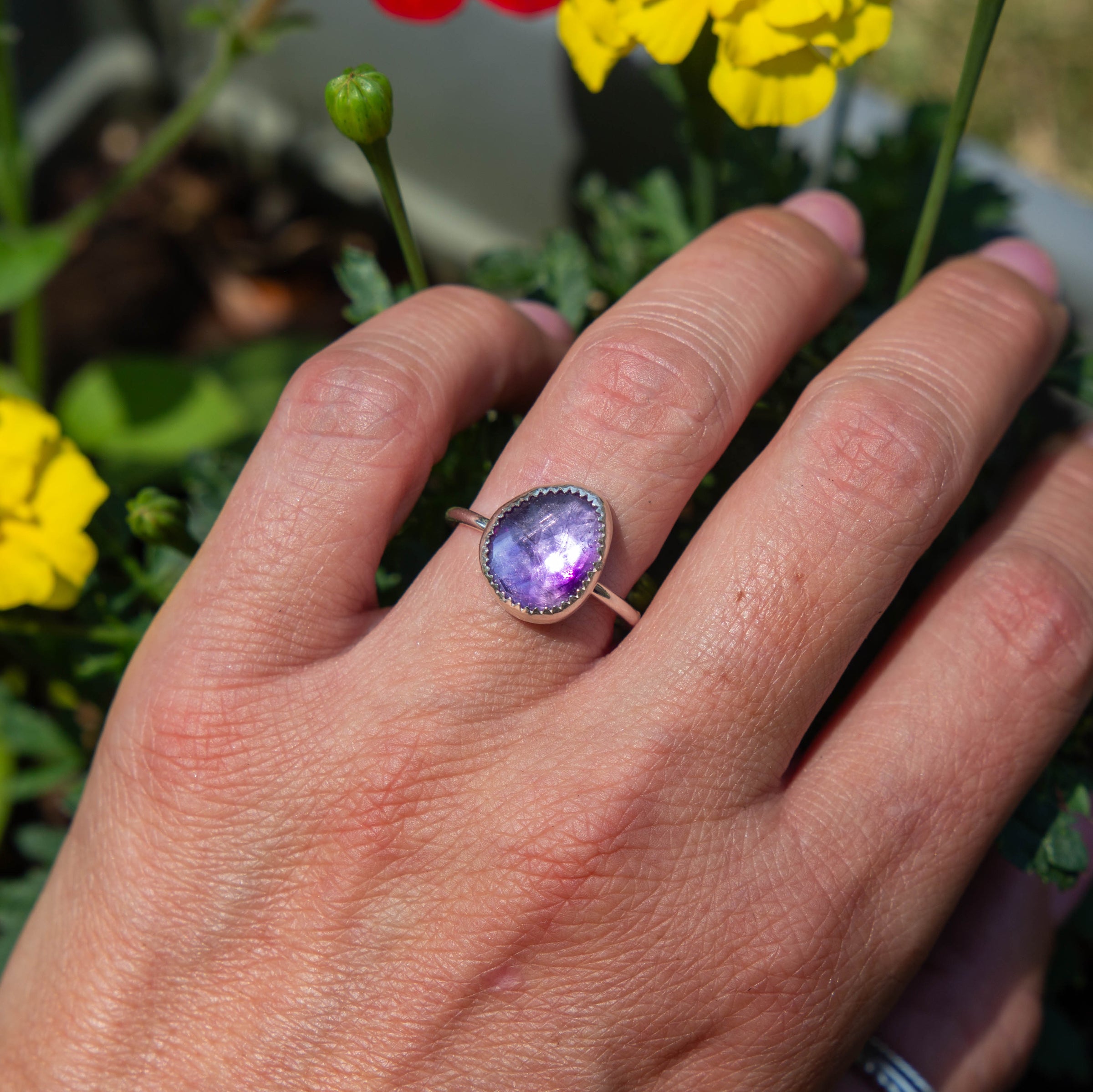 8 Purple Amethyst Sterling Silver Stacker Ring (Size 8)