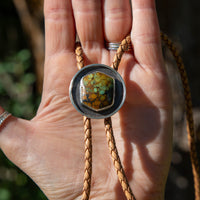 42" Hubei Turquoise Sterling Silver Shadowbox Circle Bolo