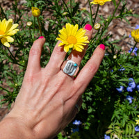 12 Kingman Turquoise Cactus Sterling Silver Signet Ring (Size 12)