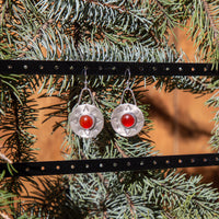 Carnelian Sterling Silver Stamped 1" Circle Earrings