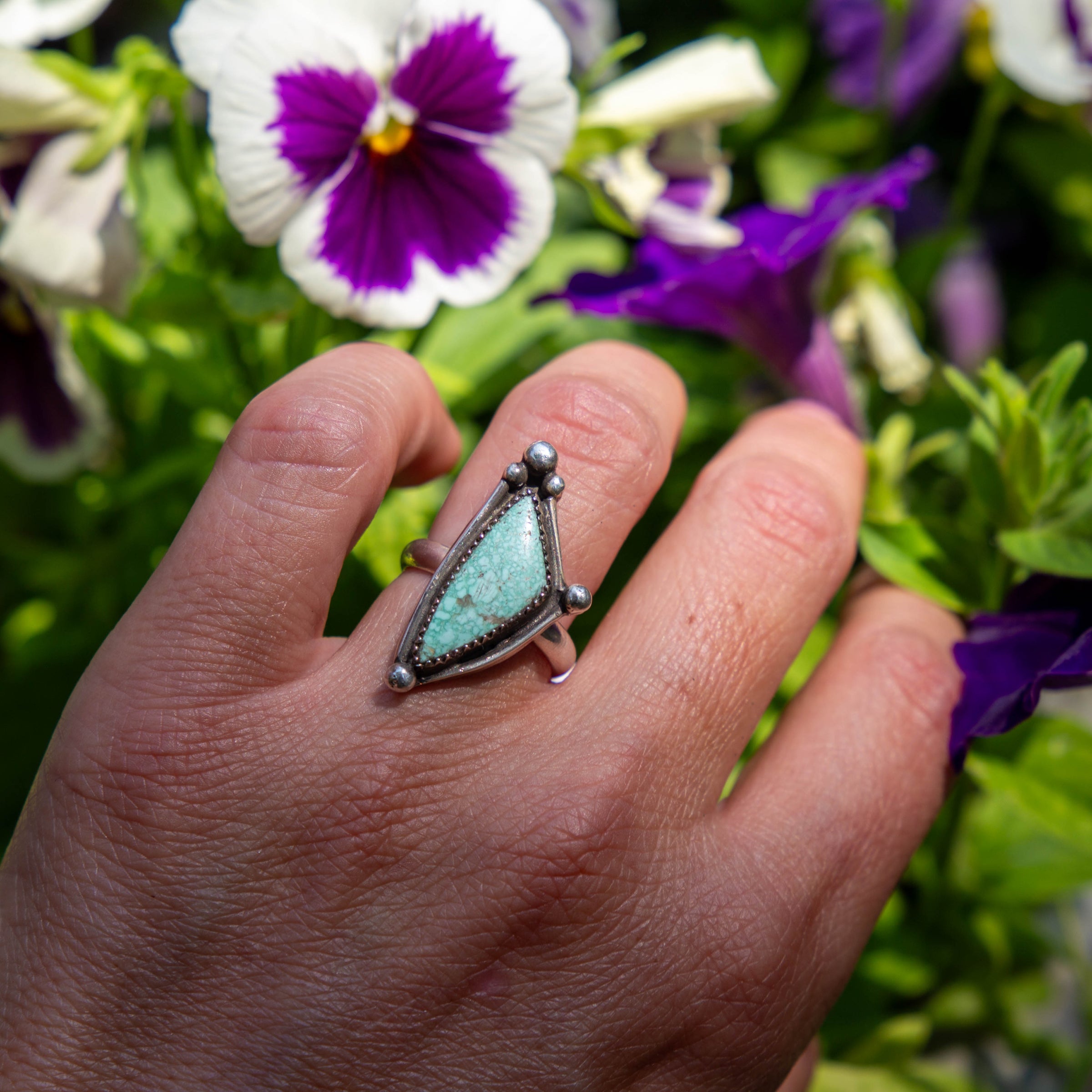 6.75 Triangular Turquoise Sterling Silver Statement Ring (Size 6.75)