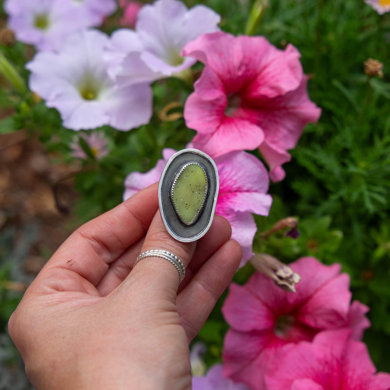 7 Green Druzy Quartz Sterling Silver Statement Ring (Size 7)