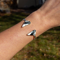 White Buffalo Triangle Double Stone Sterling Silver Open Cuff #7