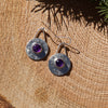 Amethyst Sterling Silver Stamped 1" Circle Earrings