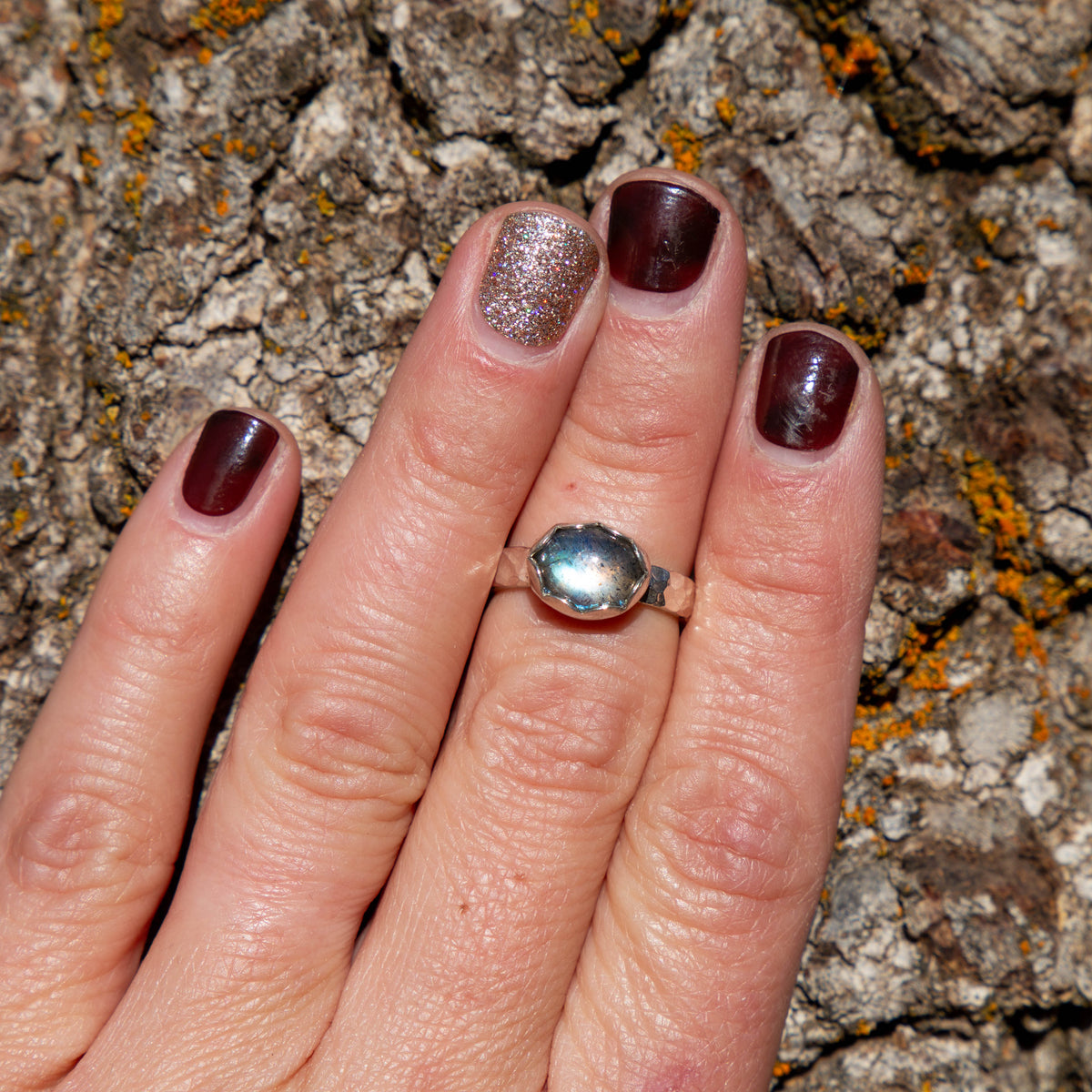 5.25 Labradorite Sterling Silver Stacker Ring (Size 5.25)