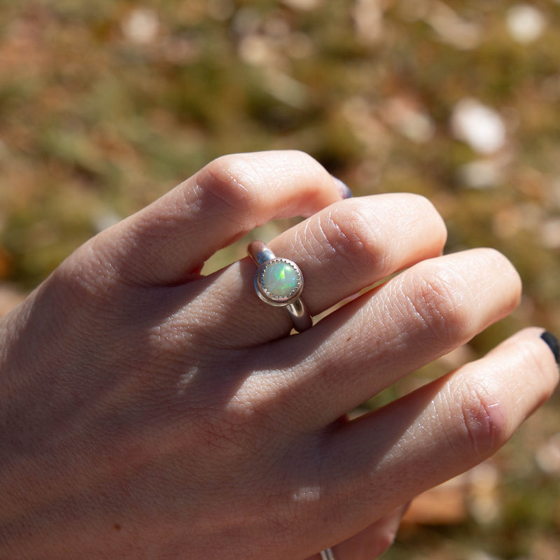 6.5 Opal Sterling Silver Stacking Ring (Size 6.5)