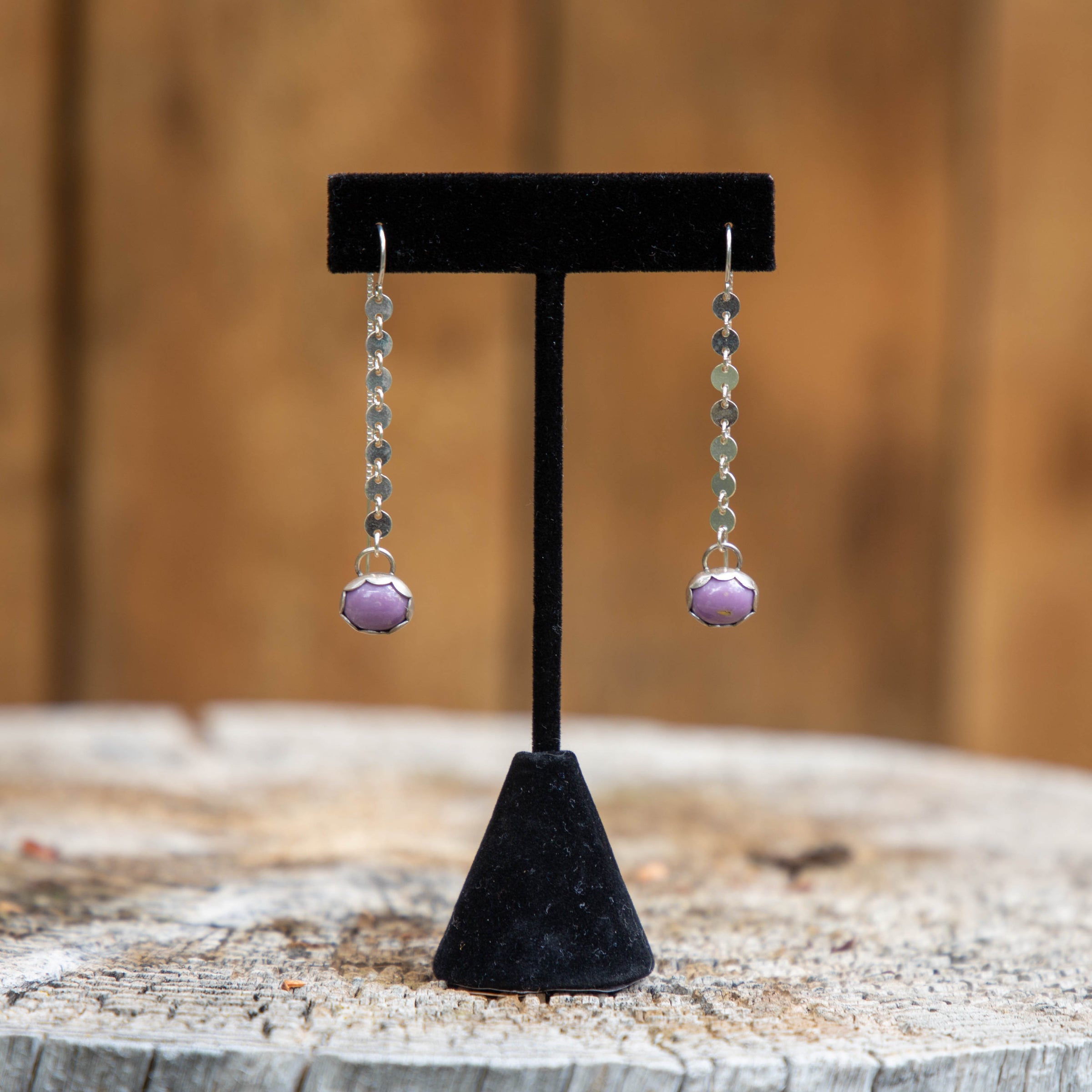 Phosphosiderite Coin Chain Sterling Silver Threader Earrings