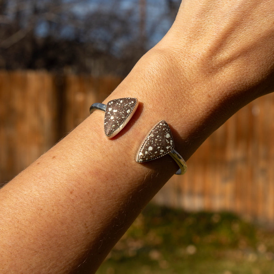 Copper Firebrick Double Stone Sterling Silver Open Cuff