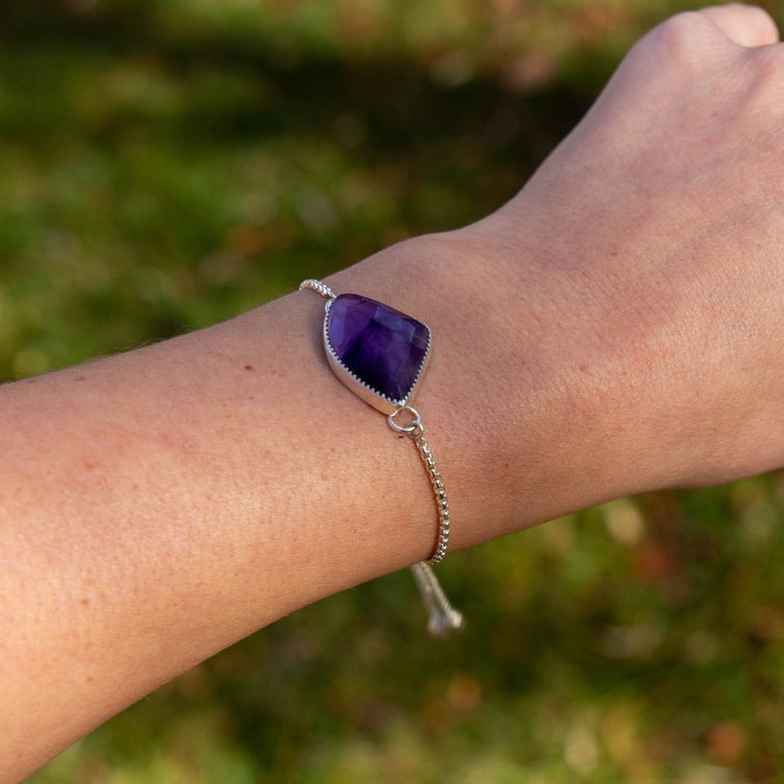 Amethyst Sterling Silver Slider Adjustable Bracelet - 8.5"