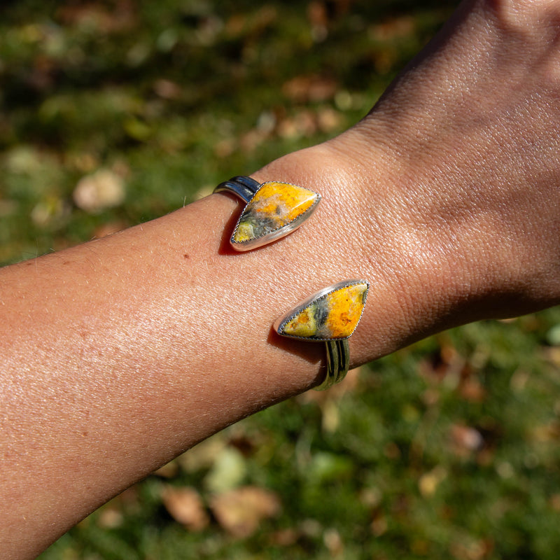 Bumblebee Jasper Double Stone Sterling Silver Open Cuff