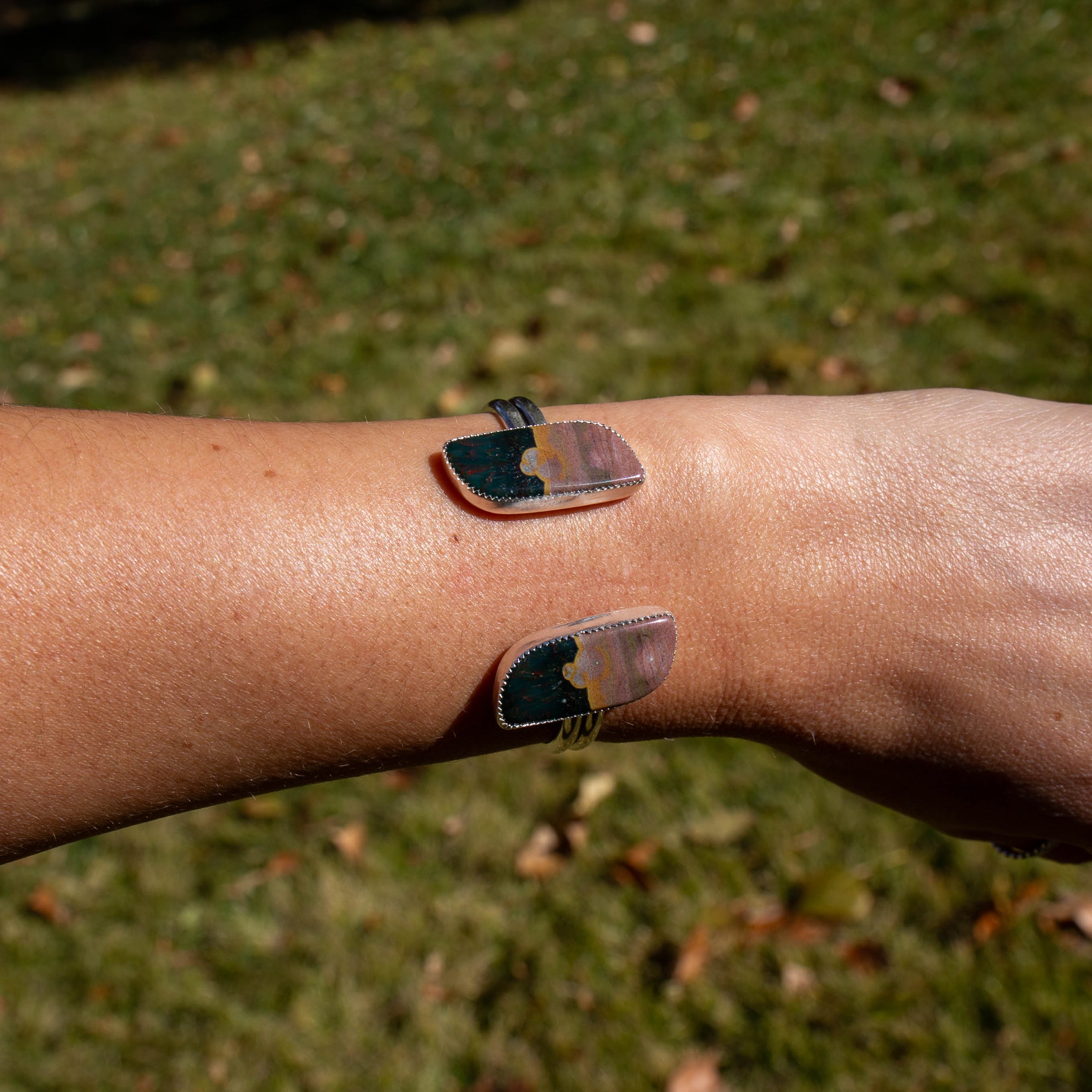 Ocean Jasper Double Stone Sterling Silver Open Cuff