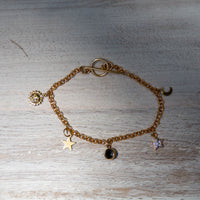 14k Gold Filled Black Onyx Charm Bracelet - 7"