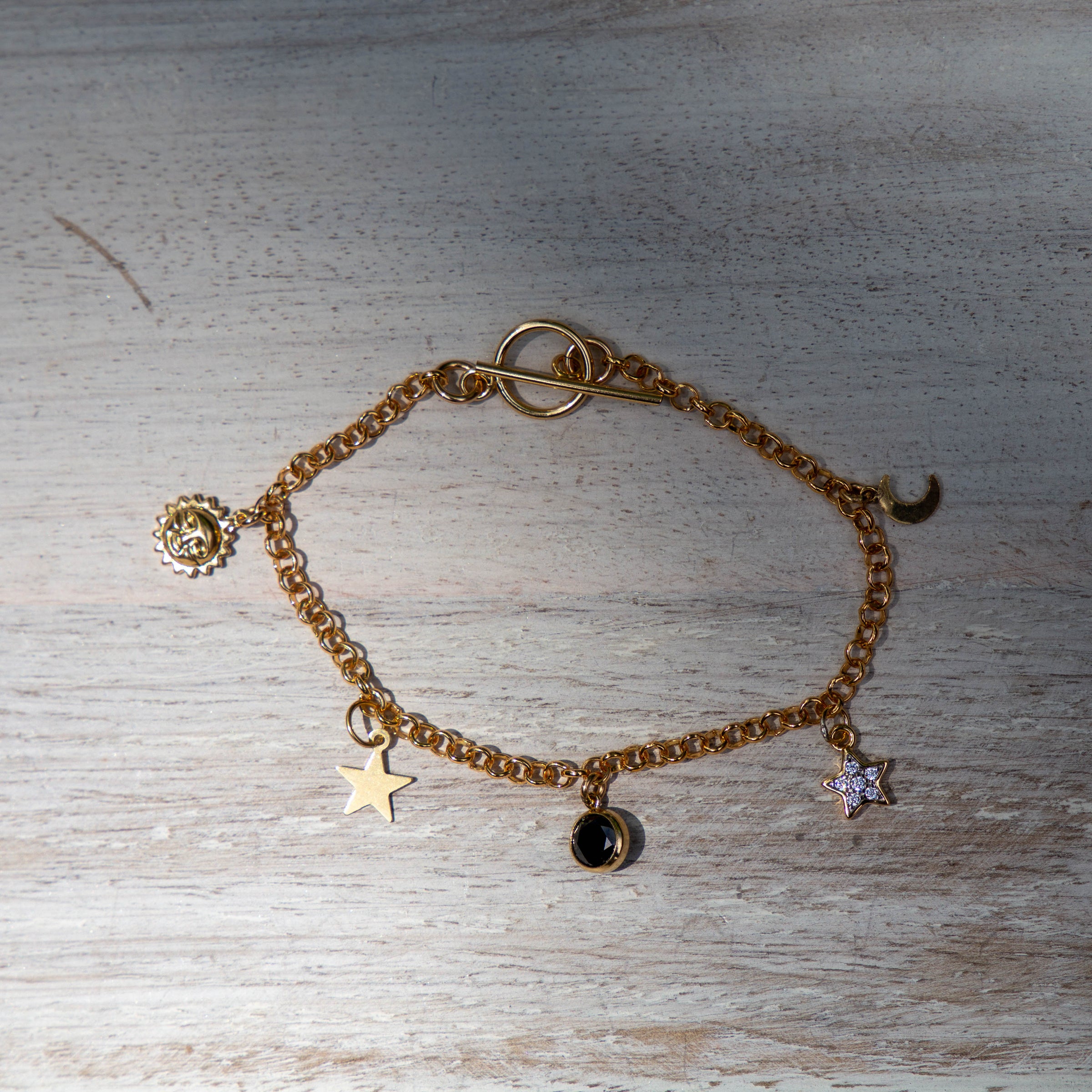 14k Gold Filled Black Onyx Charm Bracelet - 7"