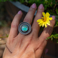 6.5 Sterling Opal Sterling Silver Circle Statement Ring (Size 6.5)