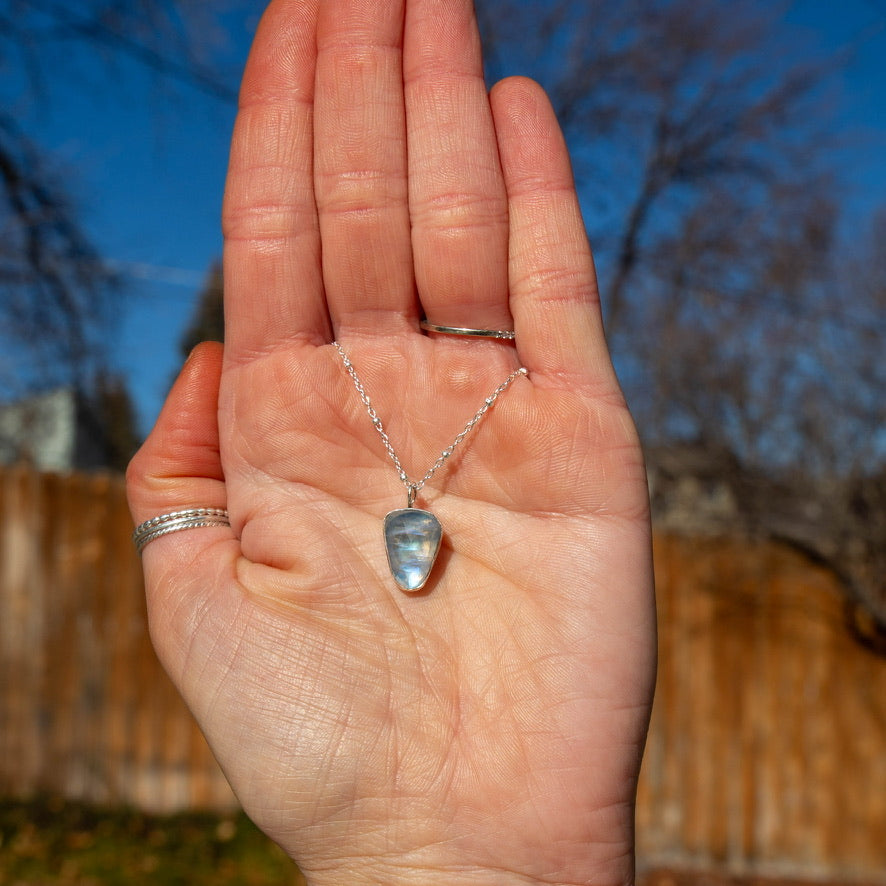 16" Rainbow Moonstone Sterling Silver Layering Necklace