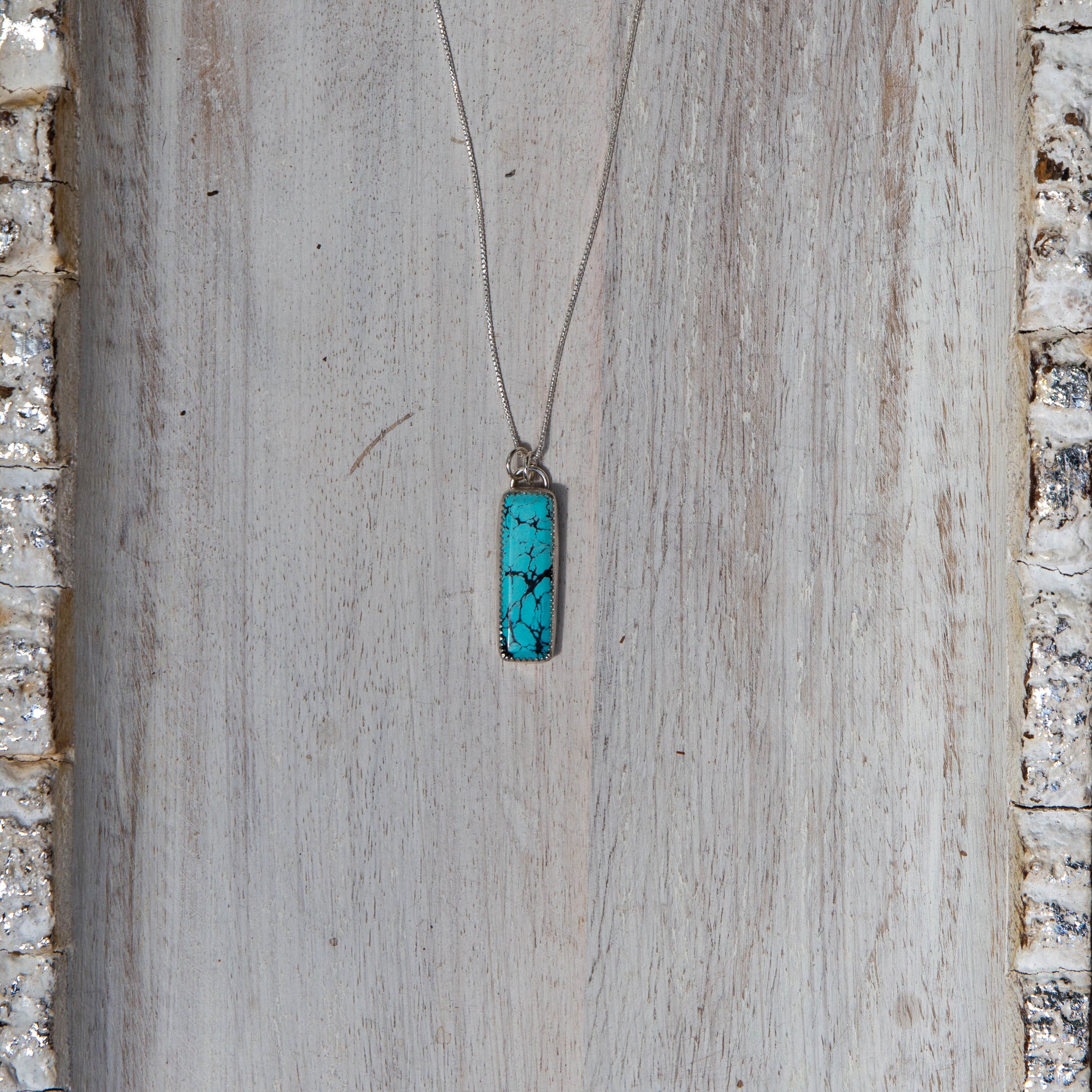 24" Hubei Turquoise Sterling Silver Layering Necklace