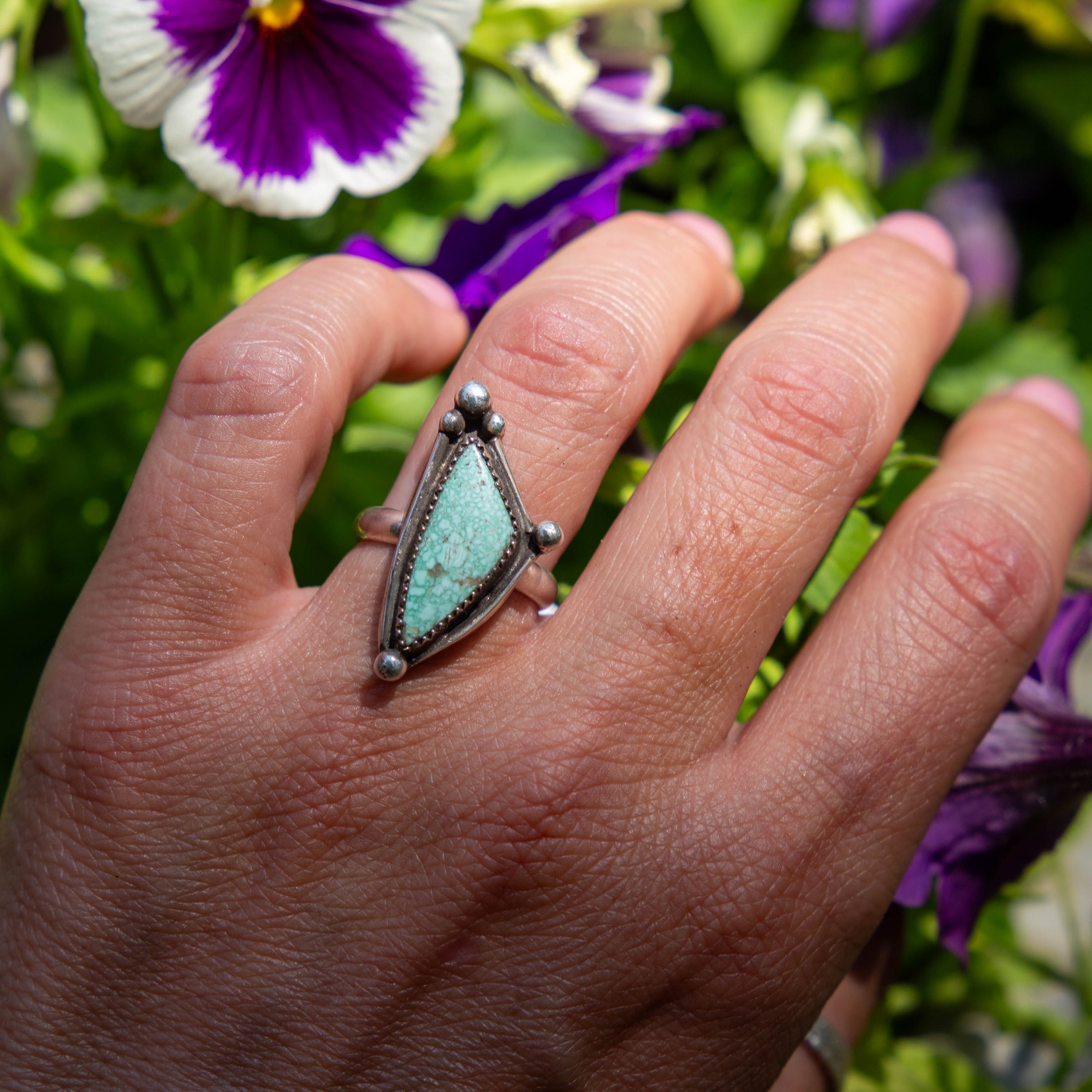 6.75 Triangular Turquoise Sterling Silver Statement Ring (Size 6.75)