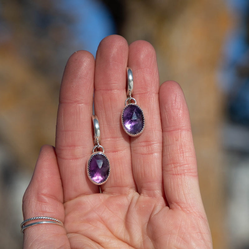 Purple Amethyst Sterling Silver Hoops