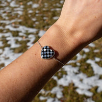 Checkered Black Onyx & Mother of Pearl Sterling Silver Slider Adjustable Bracelet - 7.5"