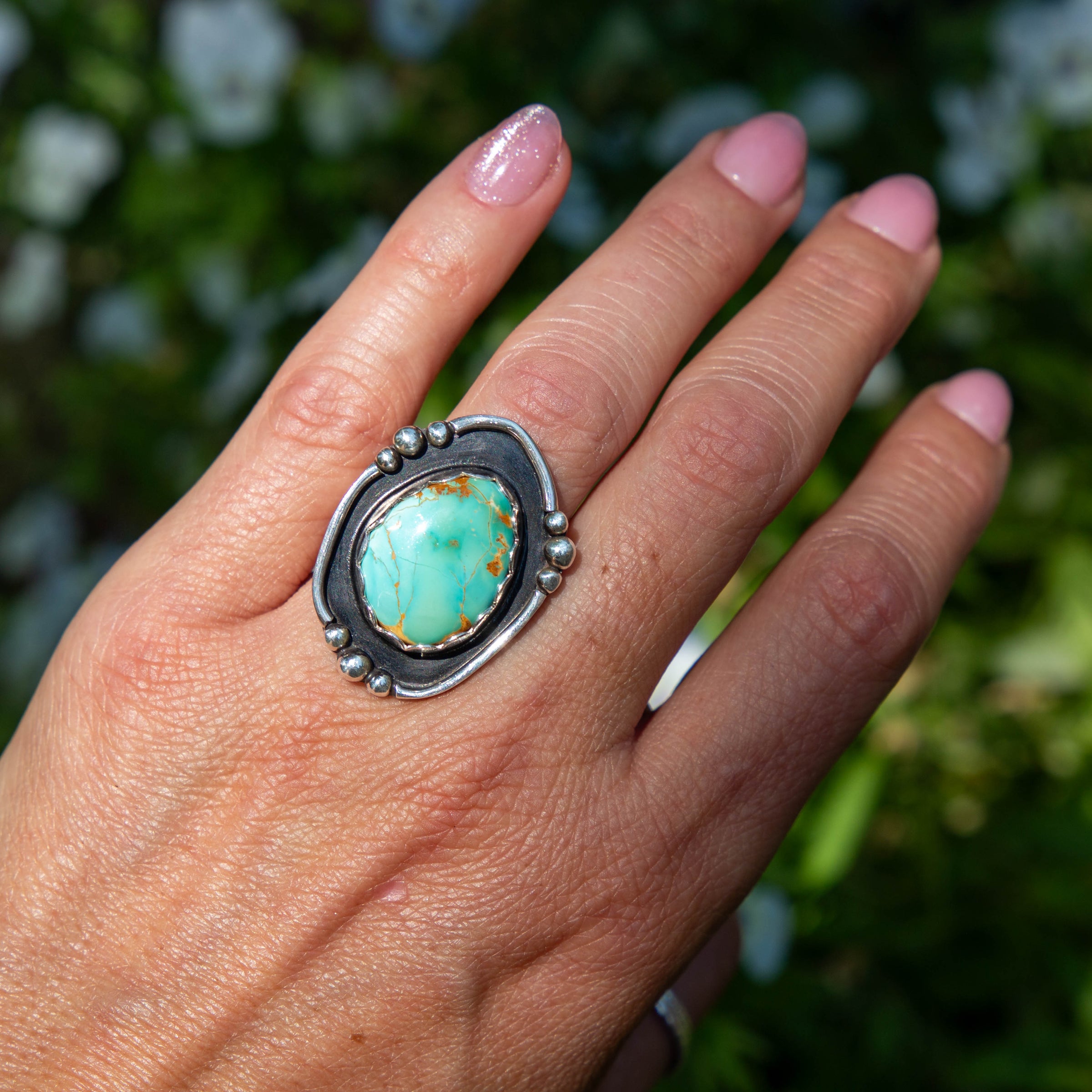 6 Royston Turquoise Sterling Silver Statement Ring (Size 6)