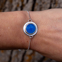 Electric Blue Chalcedony Sterling Silver Slider Bracelet - 7.5"