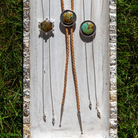 42" Hubei Turquoise Sterling Silver Shadowbox Circle Bolo