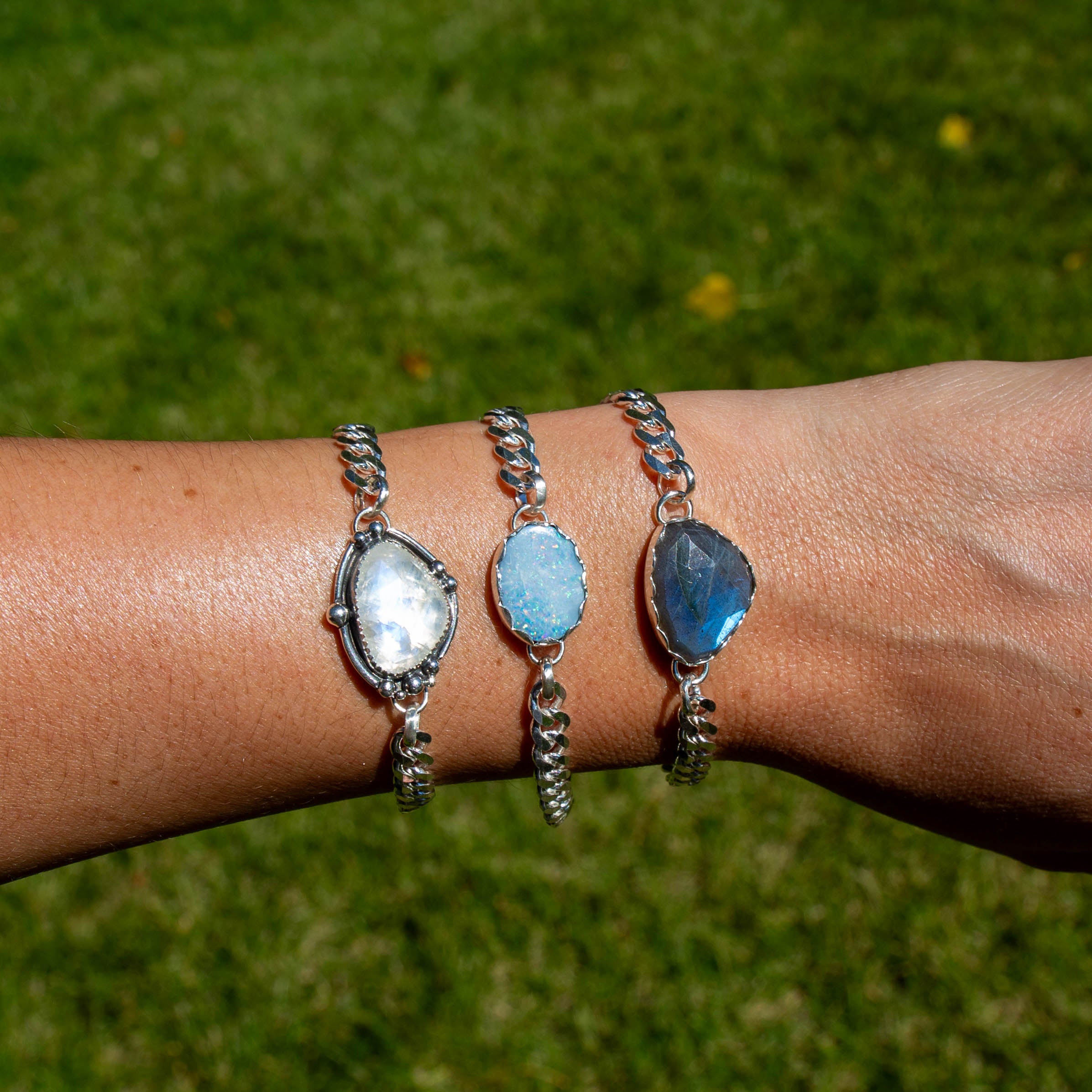 Southwest Mob Wife Chunky Mini Sterling Silver Bracelet with Labradorite